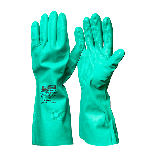 Guante Steelpro Nitrilo Verde Flocado Con Registro Isp L