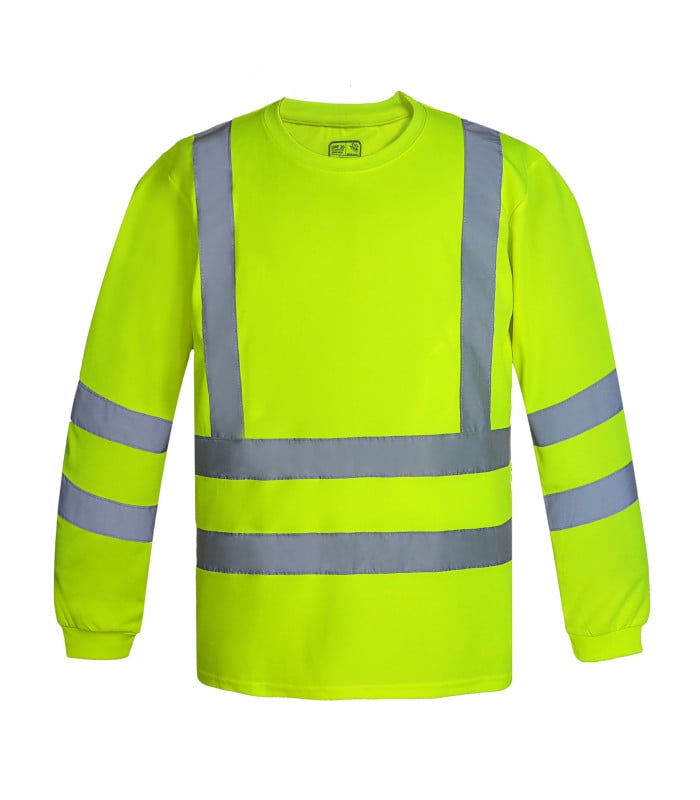 Polera polo cuello redondo dry fit manga larga con cinta reflectiva