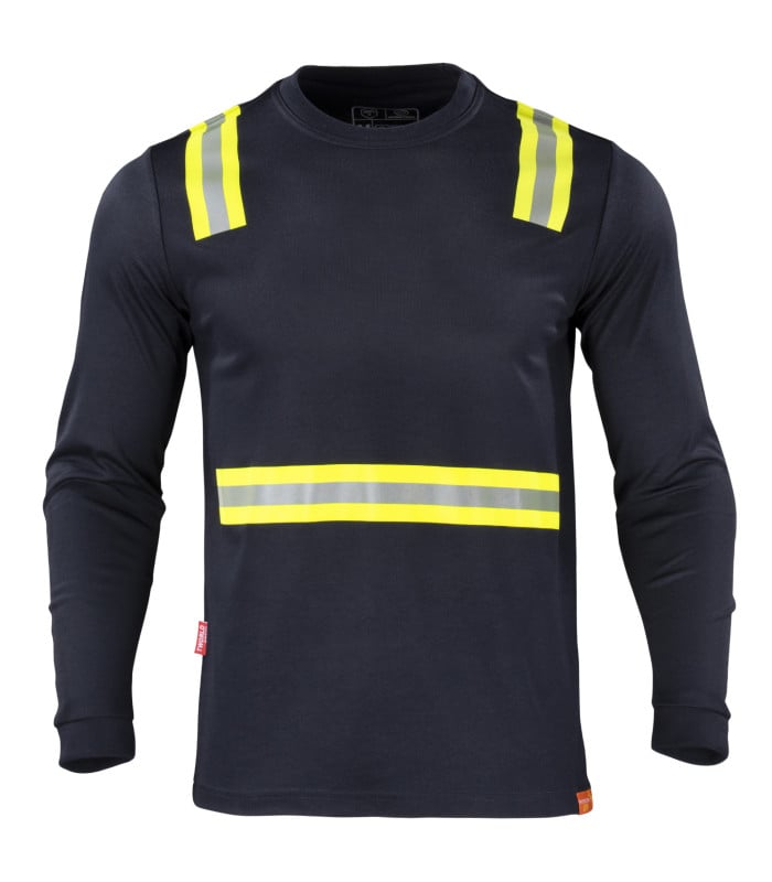 Polera cuello redondo hibrida dual hi-vis manga larga