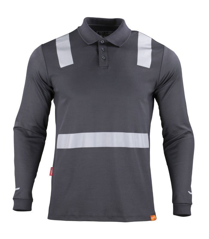 Polera cuello pique hibrida cinta reflectiva manga larga